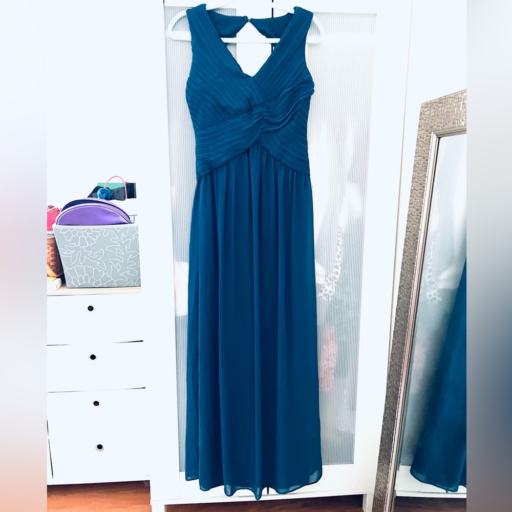 Laundry By Shelli Segal Teal blue V‑Neck Pleated Maxi Dress